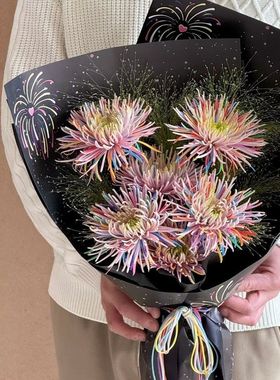 2025新款黑色烟花花束卡纸鲜花包装造型纸手工diy材料花艺包装纸