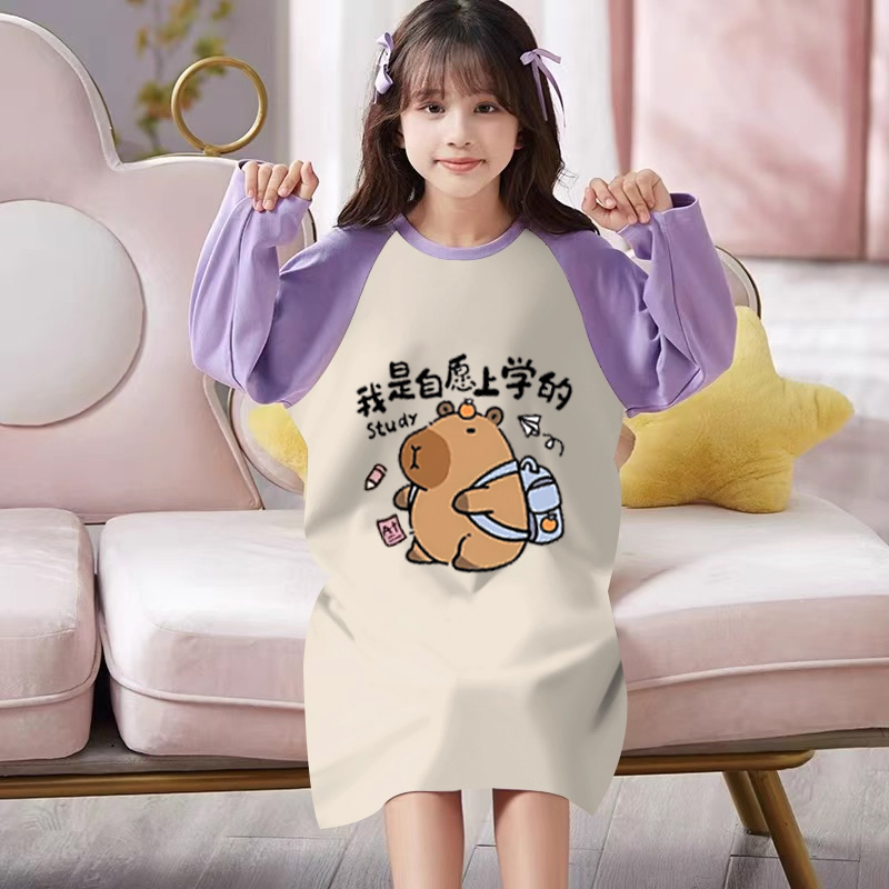 上新~布拉拉女童睡裙儿童春秋季薄款长袖家居服小女孩空调服睡衣