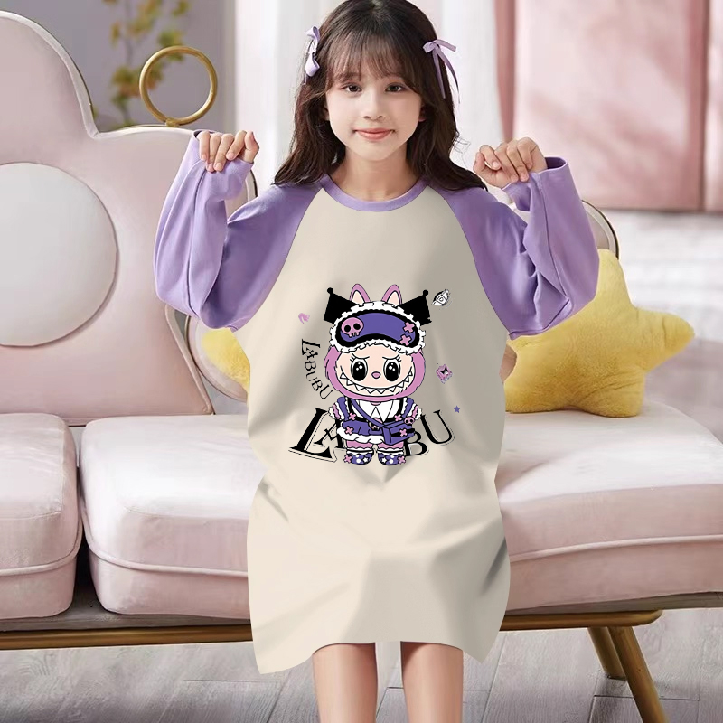 上新~布拉拉女童睡裙儿童春秋季薄款长袖家居服小女孩空调服睡衣