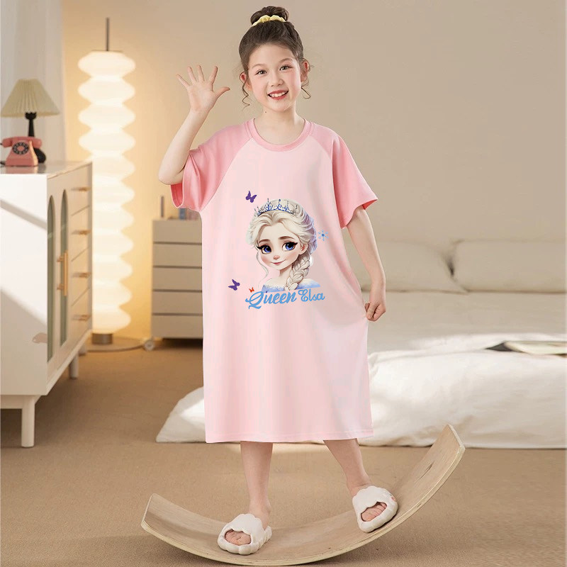 库洛米新款女童睡裙夏季短袖薄款儿童睡衣女孩公主风中大童家居服