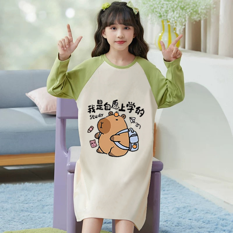 上新~布拉拉女童睡裙儿童春秋季薄款长袖家居服小女孩空调服睡衣
