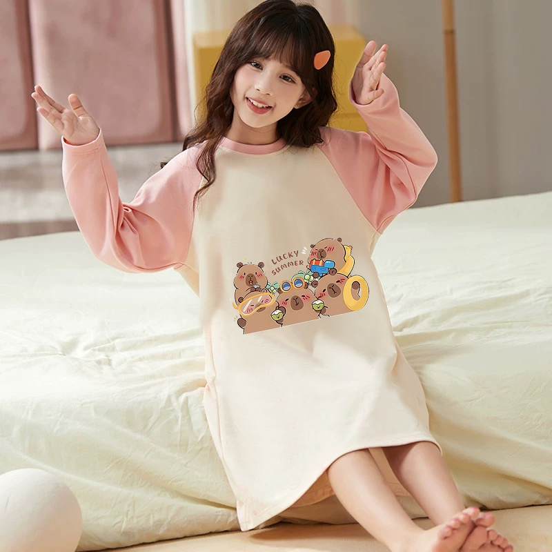 上新~布拉拉女童睡裙儿童春秋季薄款长袖家居服小女孩空调服睡衣