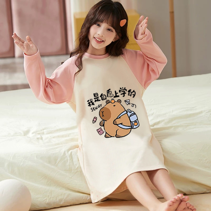 上新~布拉拉女童睡裙儿童春秋季薄款长袖家居服小女孩空调服睡衣