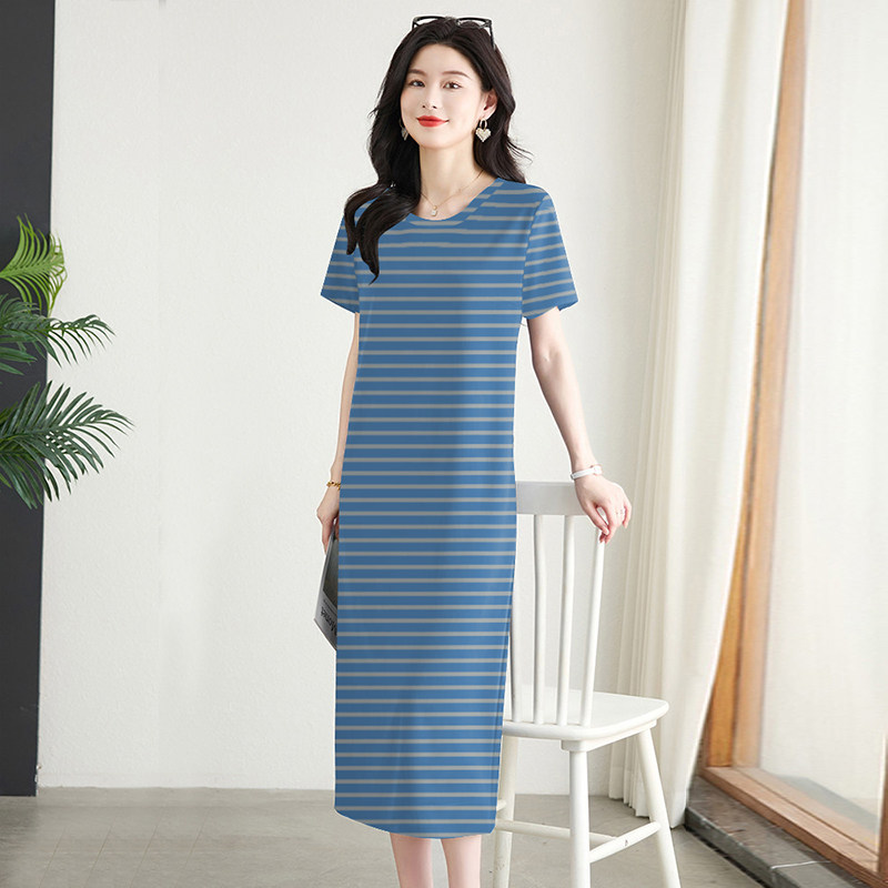 上新~女装新款减龄打底夏季条纹短袖宽松遮肚显瘦印花T恤女上衣潮