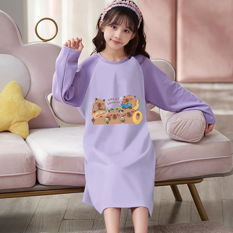 上新~布拉拉女童睡裙儿童春秋季薄款长袖家居服小女孩空调服睡衣