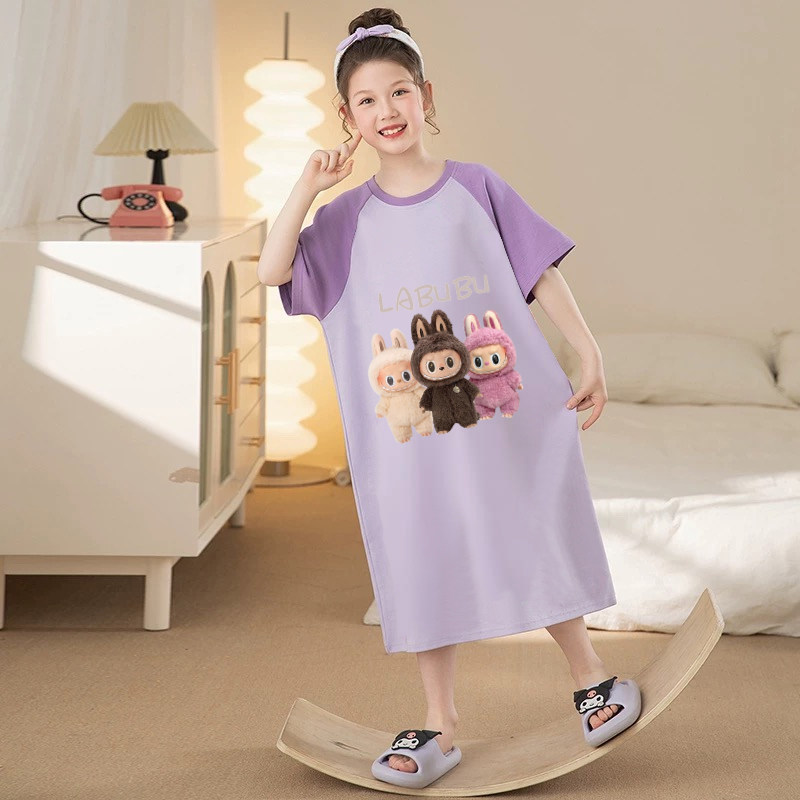 2026新款女童睡裙夏季短袖薄款儿童睡衣女孩公主风中大童家居服