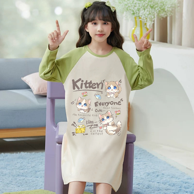 搭配2件~布拉拉女童睡裙儿童秋冬季长袖家居服小女孩空调服睡衣