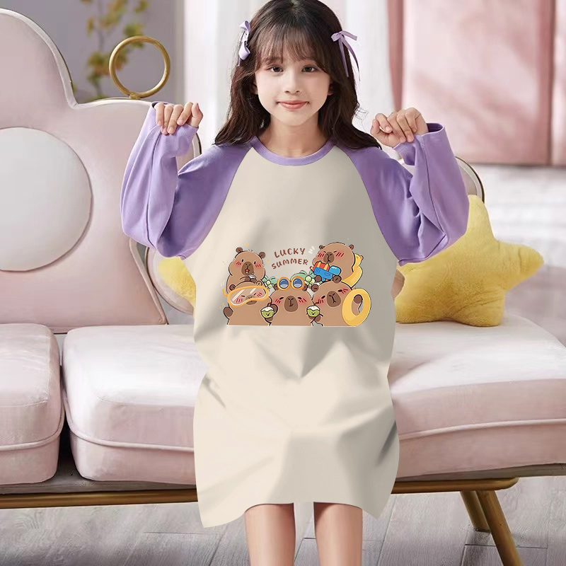 上新~布拉拉女童睡裙儿童春秋季薄款长袖家居服小女孩空调服睡衣