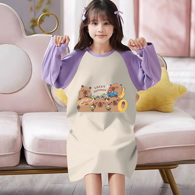 上新~布拉拉女童睡裙儿童春秋季薄款长袖家居服小女孩空调服睡衣