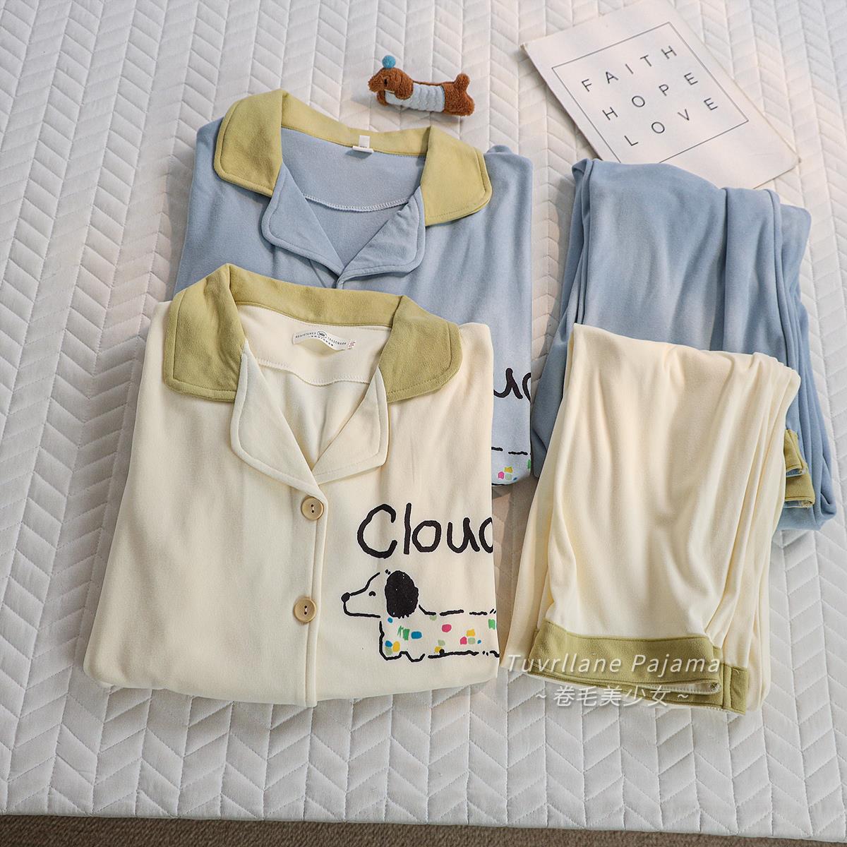 可爱卡通情侣睡衣男女士2025春秋冬季新款长袖保暖双面德绒家居服