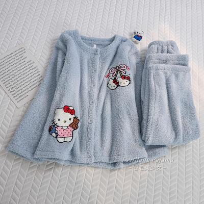 HelloKitty珊瑚绒睡衣女2025冬季新款可爱加绒加厚卡通保暖家居服