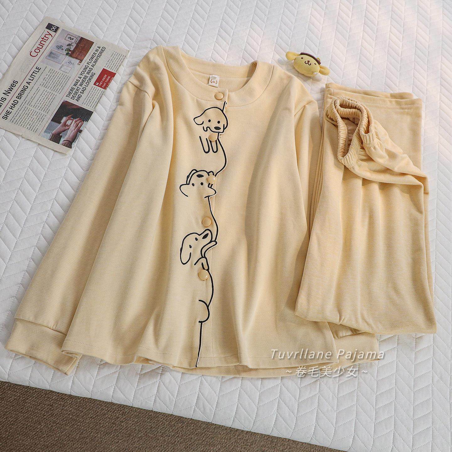 趣味设计感卡通小狗加厚羊绒棉长袖睡衣女2025秋冬新款可爱家居服