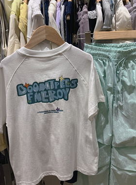 2025夏季新款男童女童韩版毛巾绣字母短袖T恤中大童白色短袖T恤