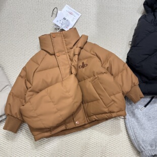 实体店冬装新款小童男童女童南瓜色潮版立领pu皮羽绒服外套