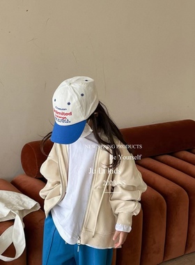 2023春童装男童女童奶茶色蓝紫色连帽卫衣外套韩版中大童休闲外套