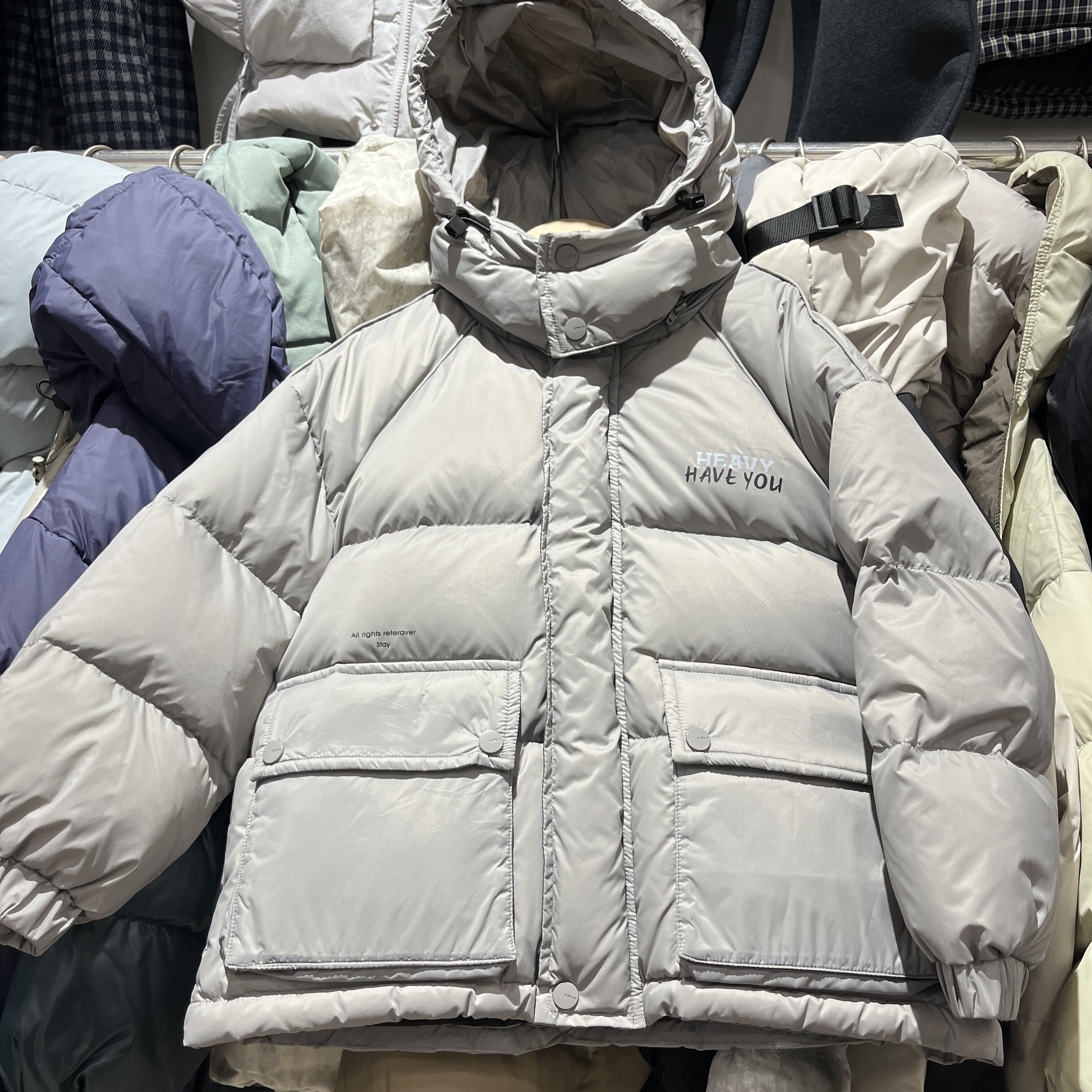 实体冬装新款男童灰色连帽羽绒服中大童韩版面包服外套简素羽绒服