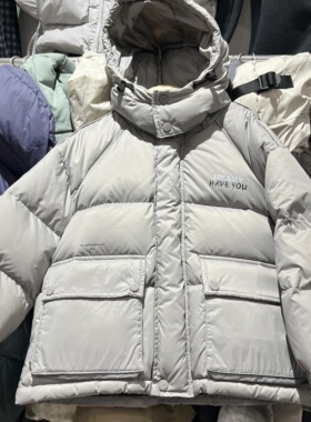 实体冬装新款男童灰色连帽羽绒服中大童韩版面包服外套简素羽绒服