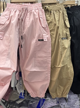 实体店夏款童装男童女童超薄九分裤束脚裤粉色红色黑色工装裤大童