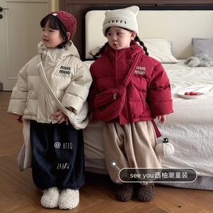 小童羽绒服男童女童暗红色连帽短款羽绒服韩版过年包包年服面包服