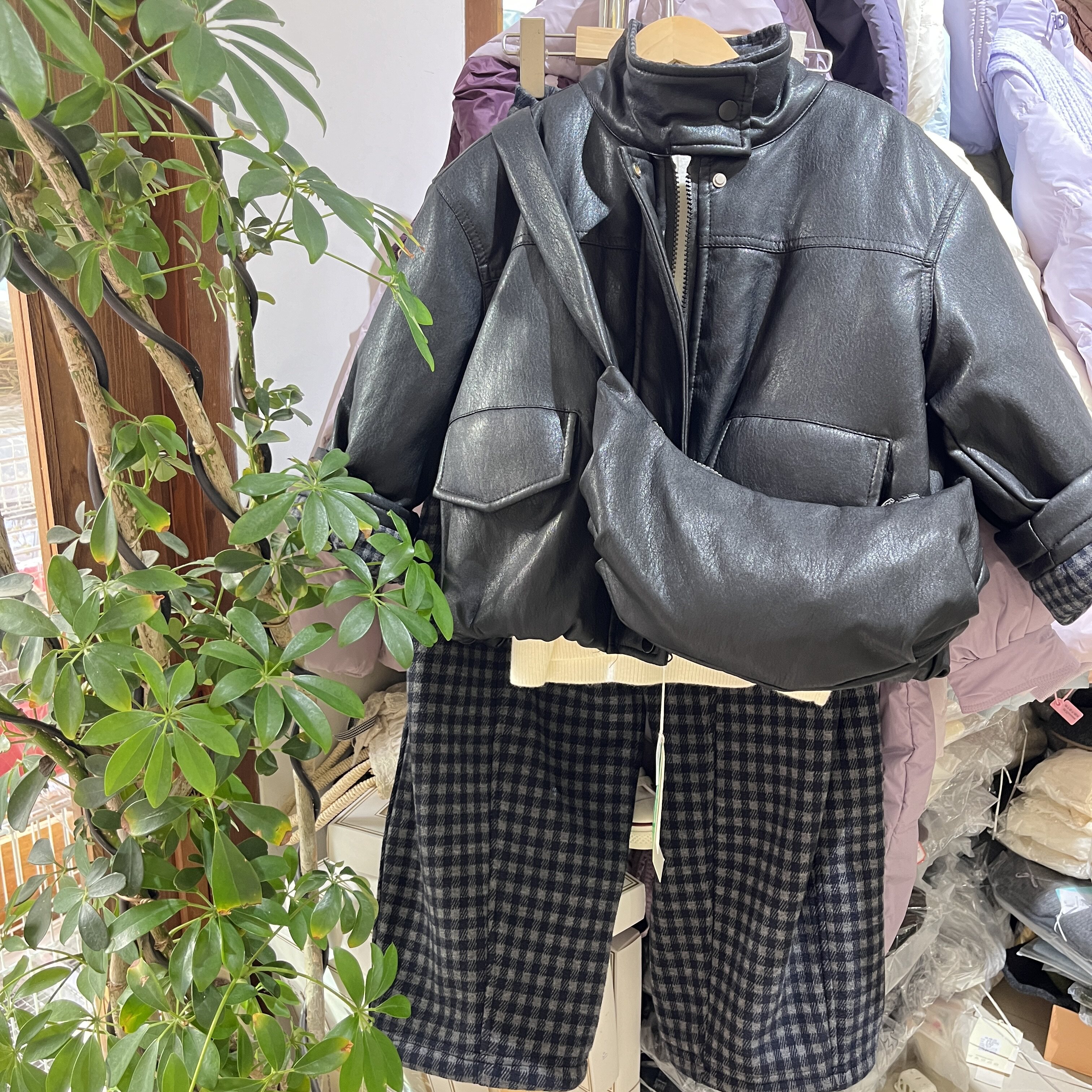 冬装新款男童女童韩版黑色加绒pu皮衣外套中大童潮版保暖夹克外套