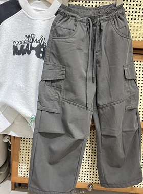 冬装新款男童女童韩版休闲工装裤中大童加绒灰绿色潮版百搭工装裤