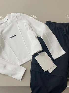 实体店韩货女童黑色白色短款上衣T恤百搭中大童打底衫