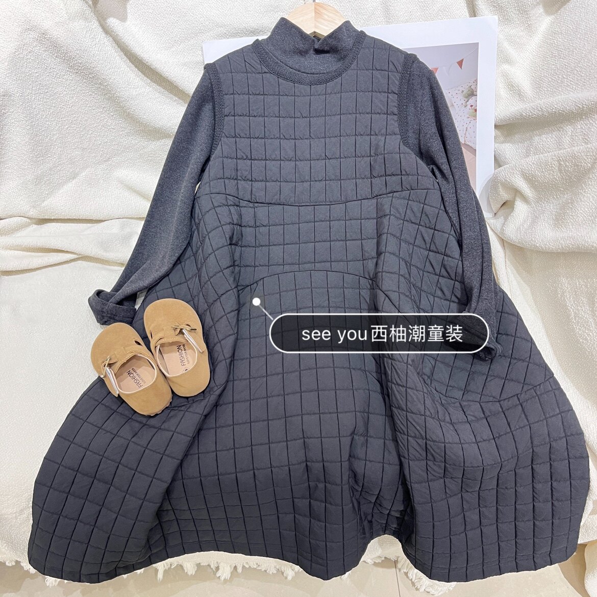 韩货秋冬童装女童灰色半高领打底加厚黑色背心裙连衣裙套装大童