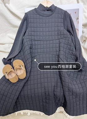 韩货秋冬童装女童灰色半高领打底加厚黑色背心裙连衣裙套装大童