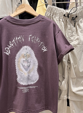 2025夏季新款男童女童韩版休闲百搭短袖T恤中大童紫色韩味短袖T恤