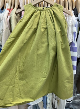 夏装连衣裙女童设计款无袖连衣裙韩版绿色背心薄款连衣裙