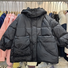 清仓不退换童装女童黑色短款连帽白鸭绒羽绒服中大童韩版面包服外