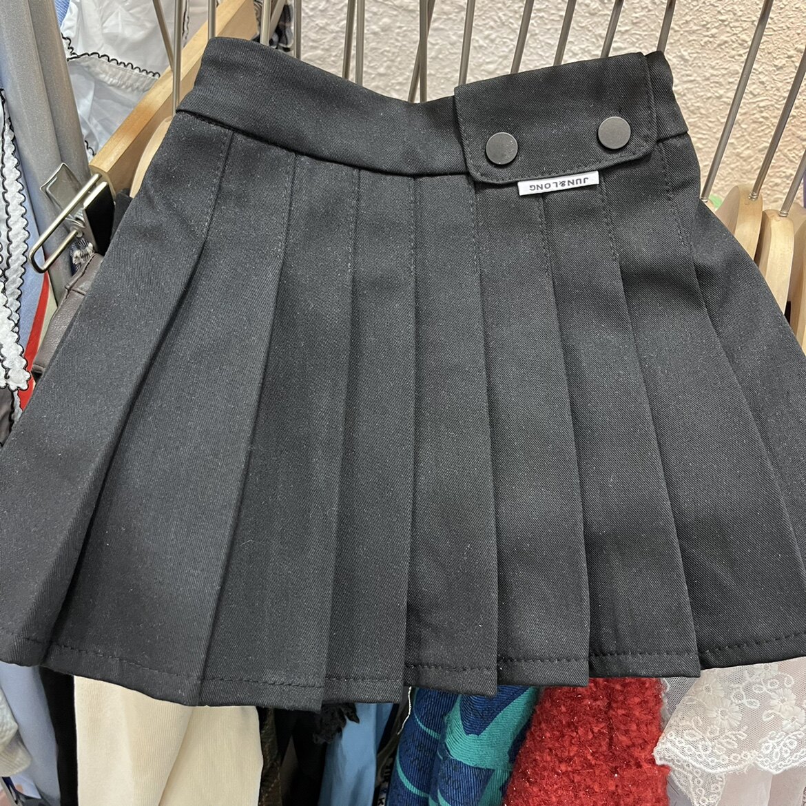 2022秋款童装女童黑色百褶裙半身裙短裙小诺丫