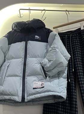 实体冬装新款男童女童蓝色拼藏蓝色连帽加厚保暖羽绒服中大童