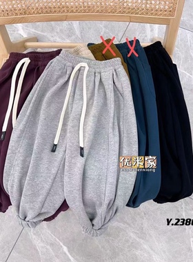 2023秋款童装男女童黑灰色酱紫色韩版卫裤纯棉休闲裤束脚裤优米家