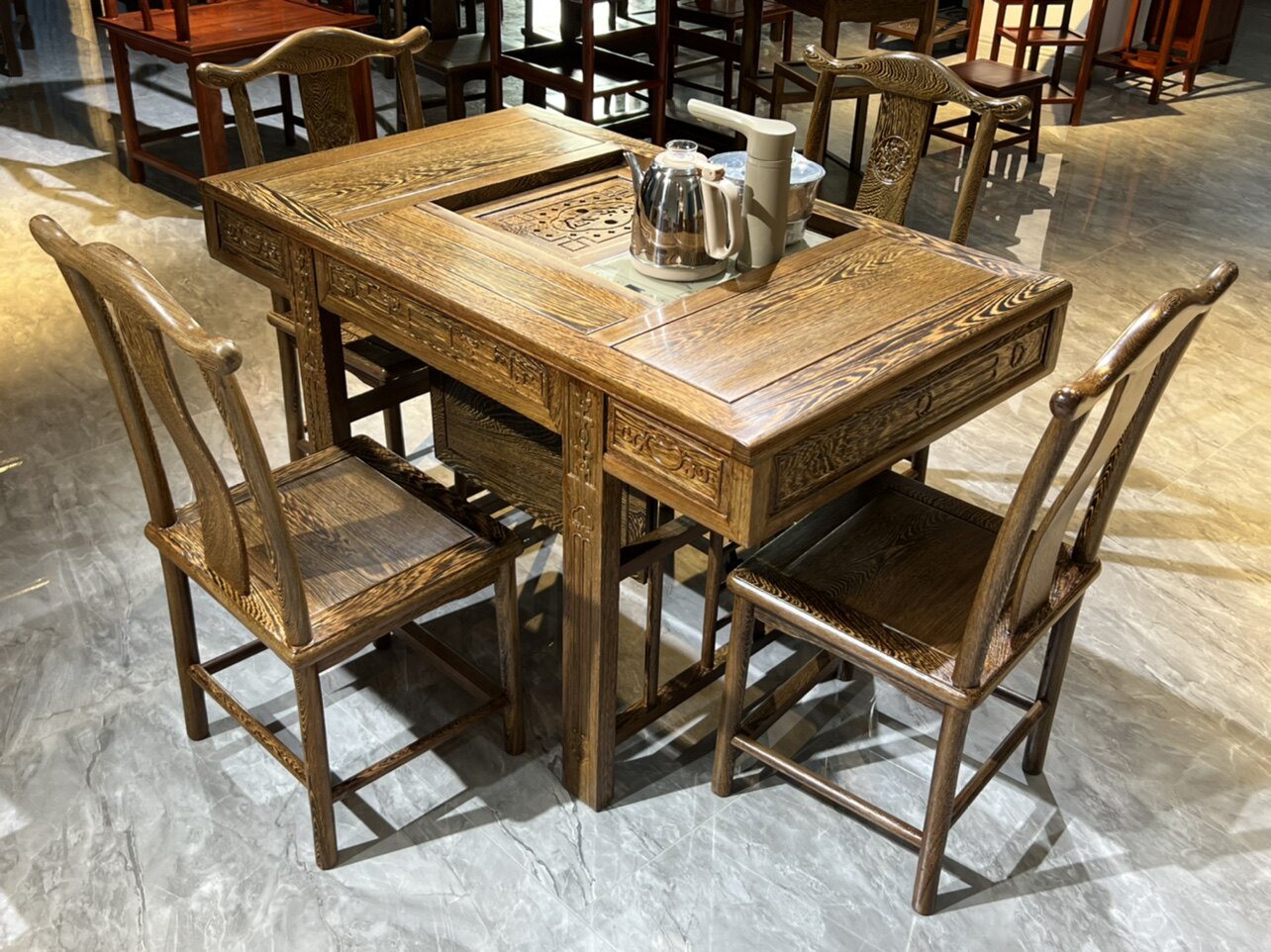 红木家具鸡翅木茶桌椅组合阳台茶几功夫小茶台方行实木小户型家用