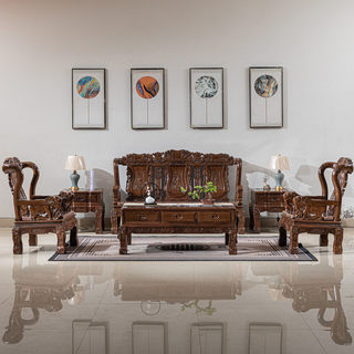 红木家具鸡翅木象头沙发中式仿古雕花全实木五六件套客厅组合沙发