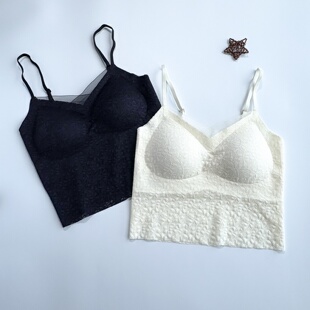 法式 性感蕾丝拼接一体杯吊带外穿打底背心无痕V领提拉美背2532