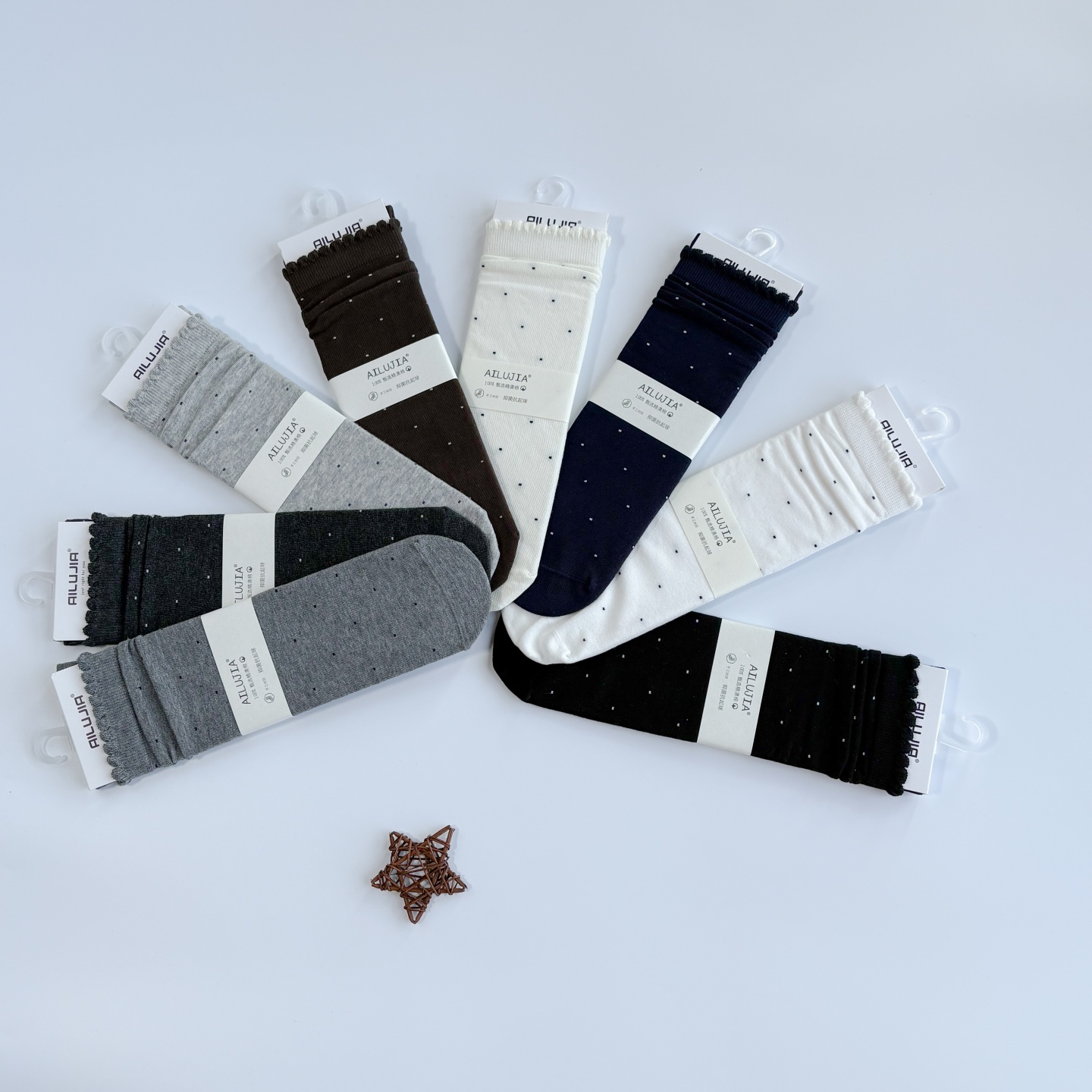 AILUJIA艾露佳秋冬细点花边堆堆袜女士简约百搭波点中筒长袜3602