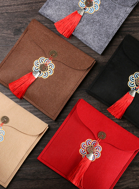 普洱茶礼品袋毛毡刺绣茶饼袋通用旅行收纳袋便携包装袋白茶藏茶袋