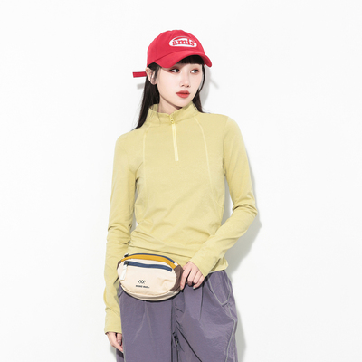 Hills Grace山系户外拼色半拉链立领长袖T恤女修身内搭打底衫上衣