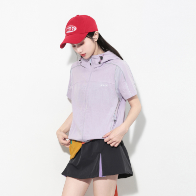 Hills Grace山系户外拉链短袖连帽夏季宽松运动速干防晒上衣tee