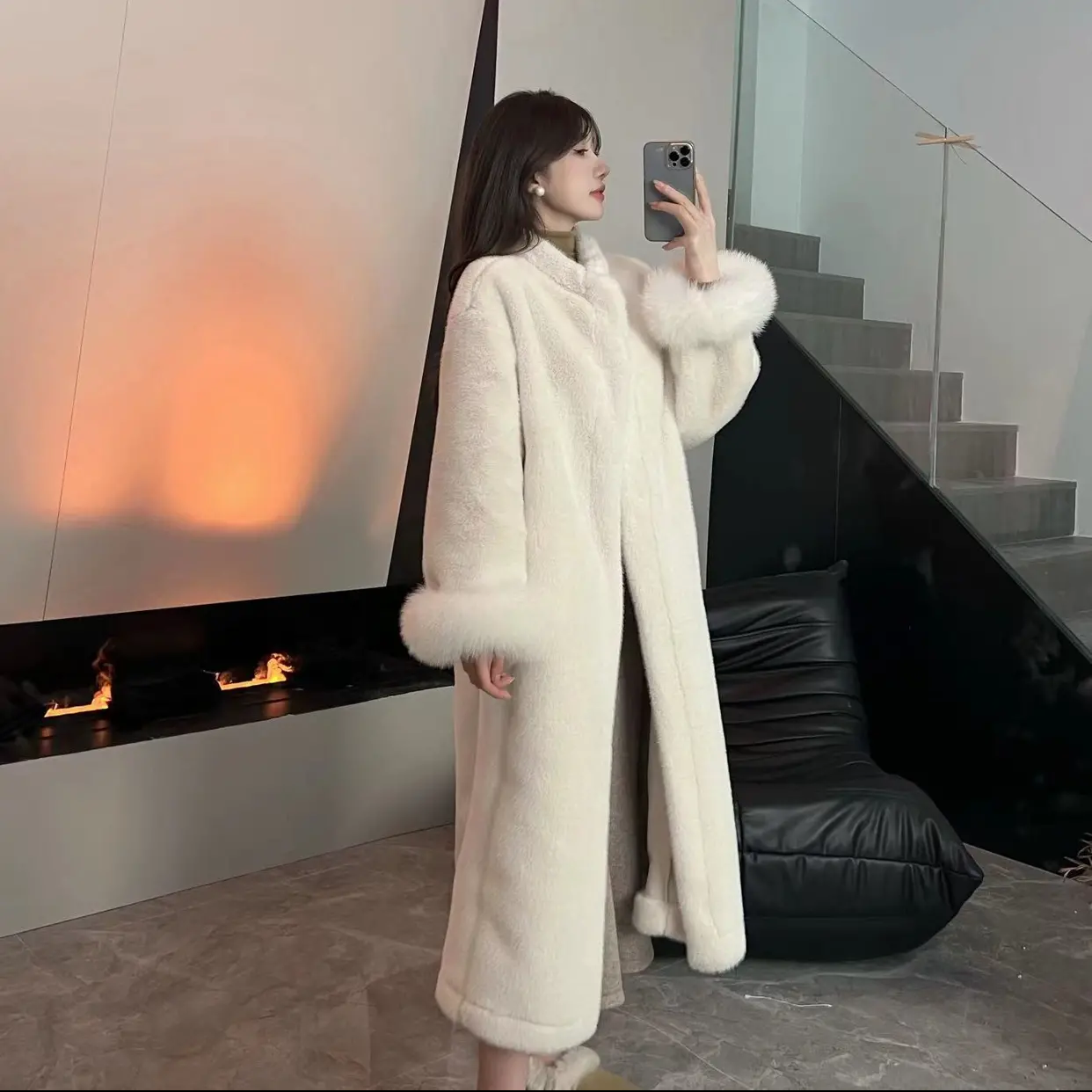 衣美人现货皮毛一体外套女冬中长款过膝加厚宽松方水貂绒皮草大衣