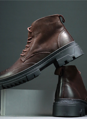38码男鞋头层牛皮广州手工缝线鞋复古风马丁靴冬季加绒羊毛保暖鞋