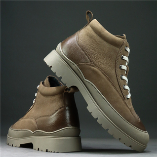 英伦复古风休闲马丁靴男皮靴 头层牛皮广州手工鞋 38码 羊毛保暖棉鞋