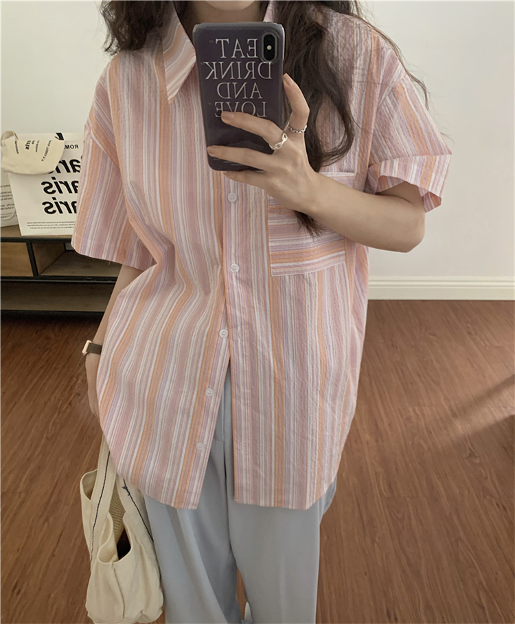 Summer Korean new loose and versatile striped shirt Casual Short Sleeve Shirt