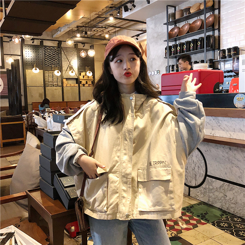 Real Shot ~Real Price Leisure Cap Korean Edition Loose Colour Matching College Wind and Fake Two Jackets