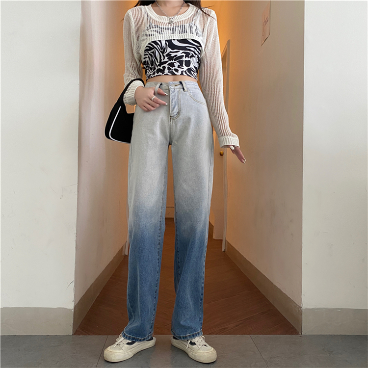 New loose and thin high waisted Jeans Straight pants
