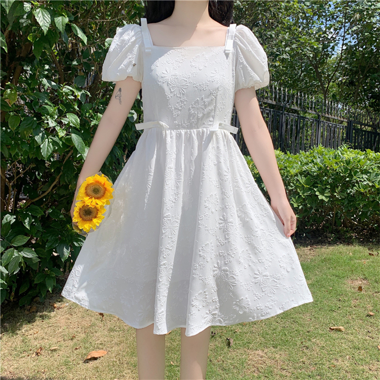 Real price no age reduction bubble sleeve texture bow design slim Princess Dress