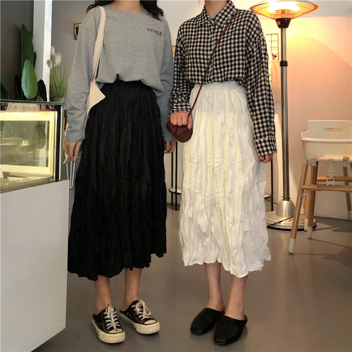 Actual ~Real Price Inspected Ins Super Fire High Waist Mid-long Loose Slim Pleated Skirt Half-length Skirt