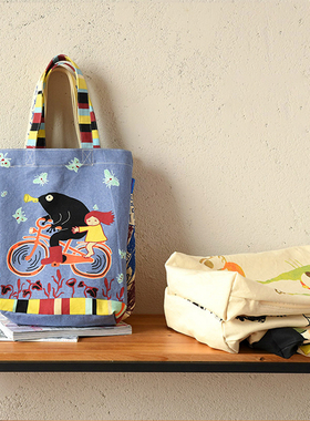 帆布共和国托特包单肩包女帆布包通勤日韩插画大容量设计感小众